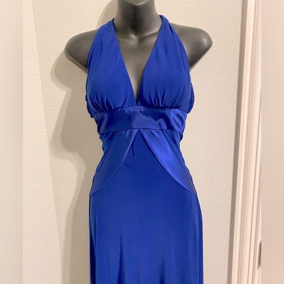 Morgan & Co. Dresses & Skirts - ROYAL blue formal halter top gown, asymmetrical prom dress w/back cutout XS or 3